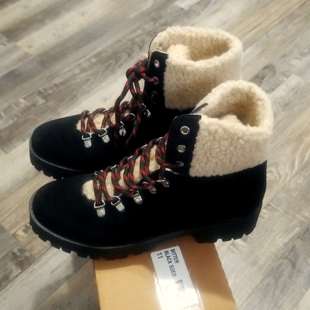 Black and red Steve Madden Bitter Suede Hiking Boots sz 11 NWT